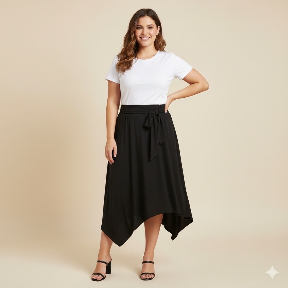 J Jill Pure Jill A Line‎ Stretch Knit Skirt Medium Black Midi Asymmetrical Hem